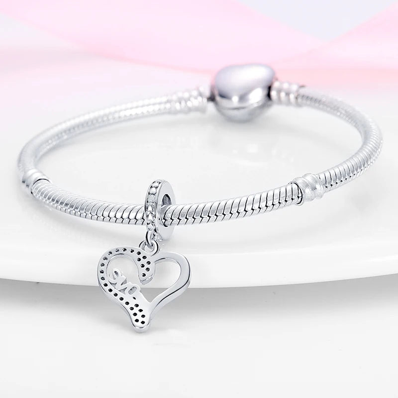 925 Sterling Silver Classic Mom and Daughter Heart Shaped Charms Pendants Fit Pandach Original Bracelet DIY Mother's Day Jewelry
