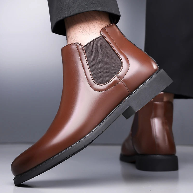 Casual Leather Mens Chelsea Boots Comfortable Male Business Shoes Fashion Men Ankle Boots Classic Outdoor Botas High Top Shoes