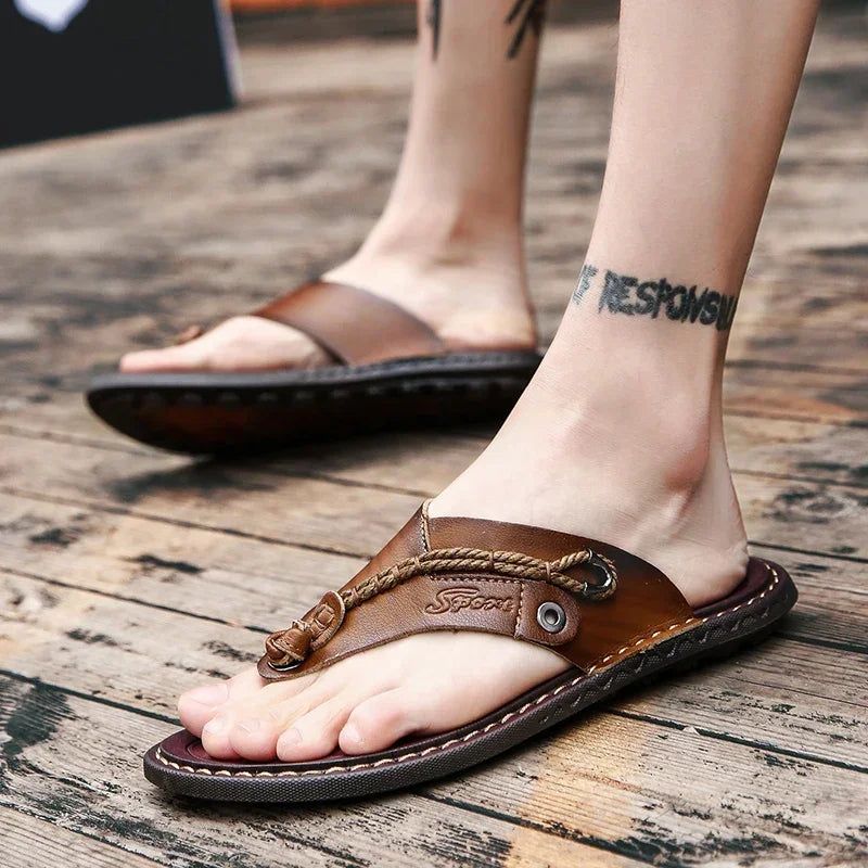 Men Handmade Braided Rope Flip-flops Mixed Colors Low Gang Summer Casual Outdoor Breathable Beach Shoes Non-slip Oxfords Slides