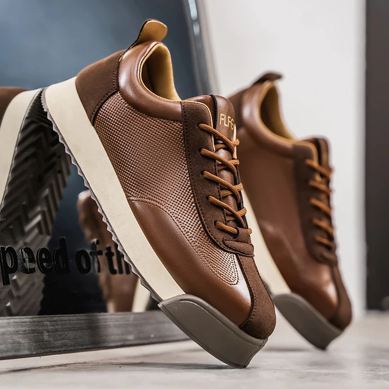Luxury Fashion Men's Casual Shoes Leather Walking Sneakers Retro Platform Sport Shoes Comfortable Flats for Men Zapatos Hombre