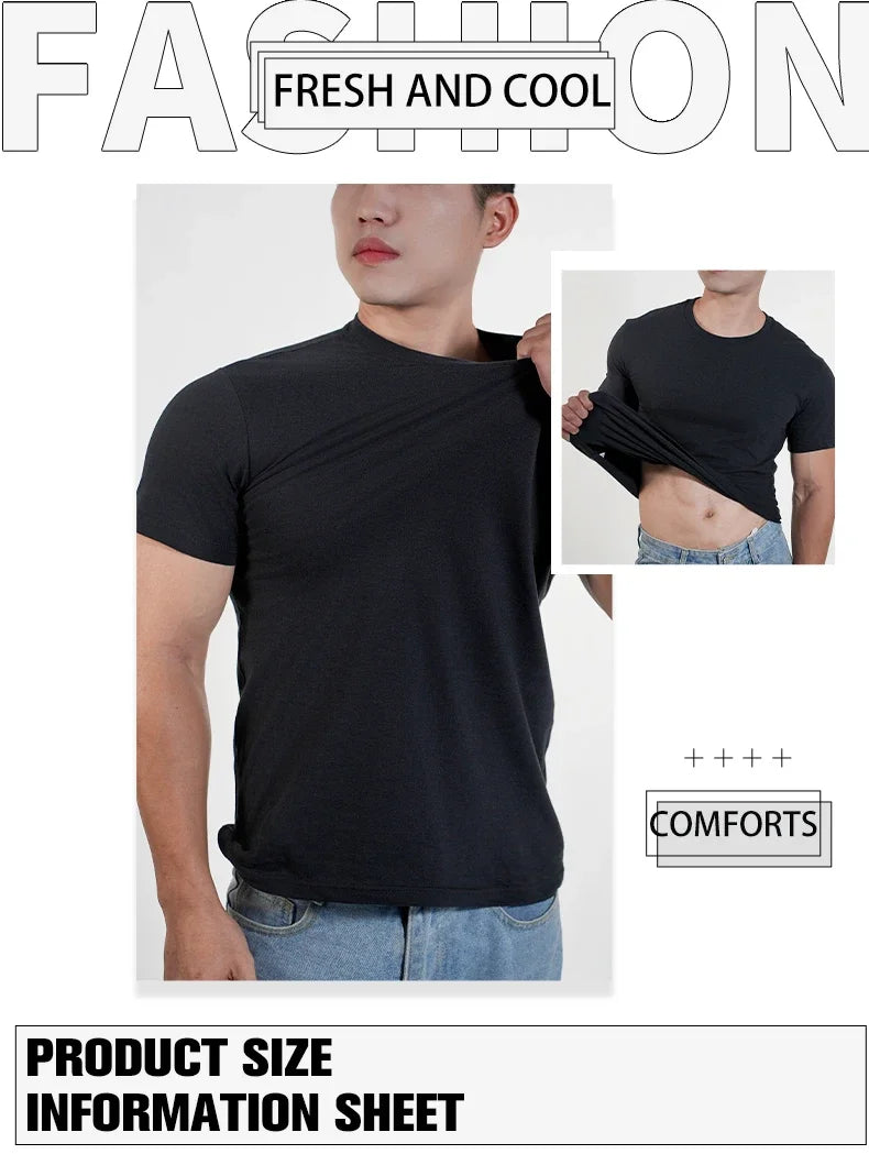 Men O-Neck T-shirt Polyester Thin Solid Color Fitness Muscle Joggers Bodybuilding Short Sleeved Tee Breathable Quick Dry tops