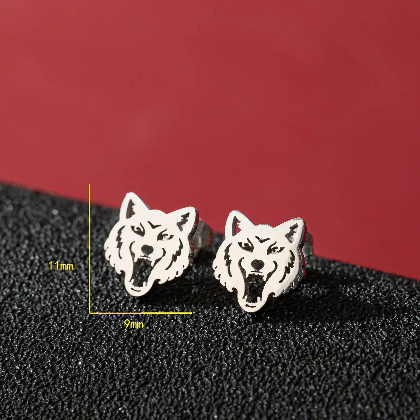 Gothic Halloween Spider Web Asymmetric Earrings For Women Punk Wolf Head Animal Black Color Piercing Ear Surgical Steel Stud