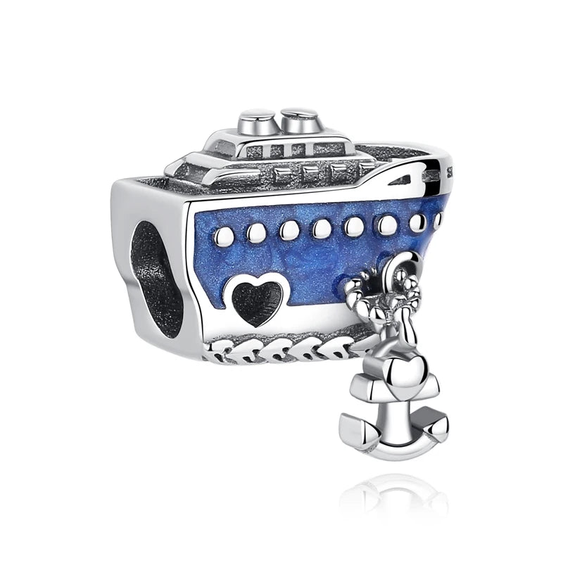 Original 925 Sterling Silver Charms Camera Suitcase London Bus Love Heart Beads Fit Bracelets Necklaces DIY Jewelry Women