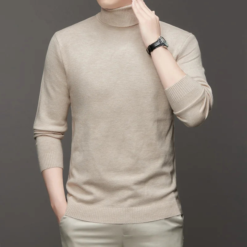 Autumn Mens High Quality Knitted Turtleneck Sweater Slim Fit Long Sleeve Anti-pilling Pullover Solid Color Trend Men Streetwea