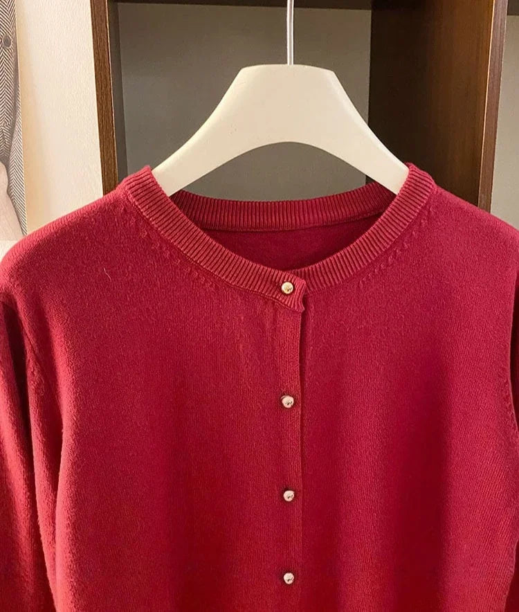 AOSSVIAO 2025 Autumn Winter Cardigan Women's Tops Retro Single Breasted Female Casual Solid Long Sleeve Knitted Sweater