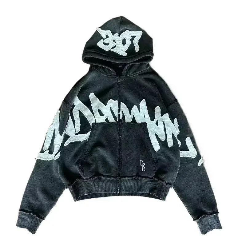 American Y2K New Fashion Trend Fleece Padded Zipper Hoodie Women Street Hip Hop Joker Loose Sweatshirt Couple Casual Punk Hoodie