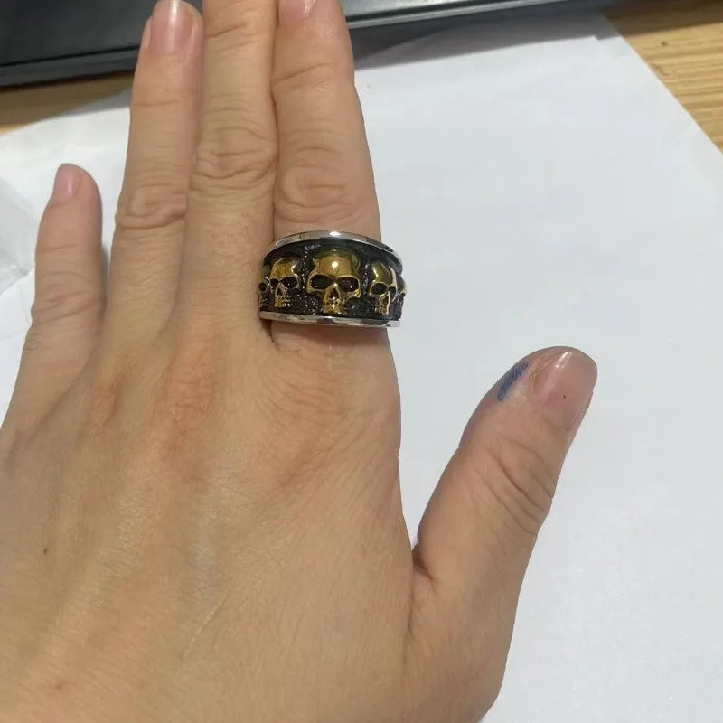 100% stainless stell Retro Vintage Gothic Death Skull Skeleton Cocktail Party Biker Statement Halloween Ring