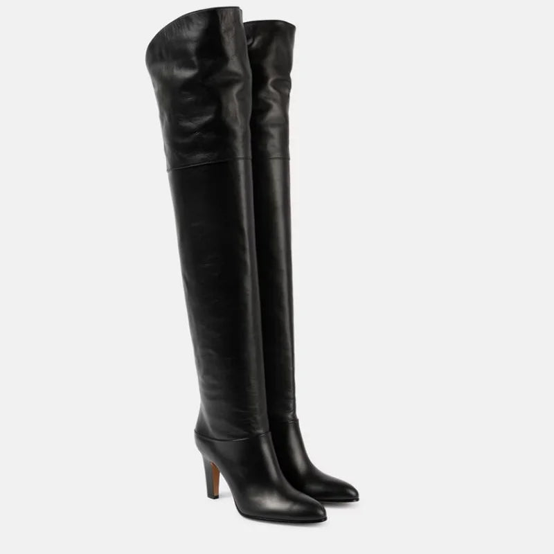 High Quality Solid Color Women's Over-the-knee Boots Pointed Toe High Heel Female Banquet And Runway Long Boots Ladies Shoes