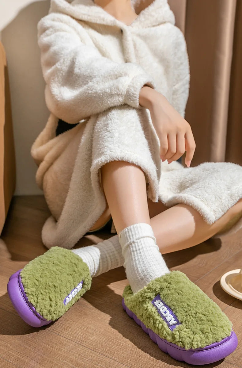 Warm Plush Winter Shoes Men Women Indoor Slippers Letter Anti-slip Soft Fur Couple Home Floor Cotton Slipper House Shoes 2023
