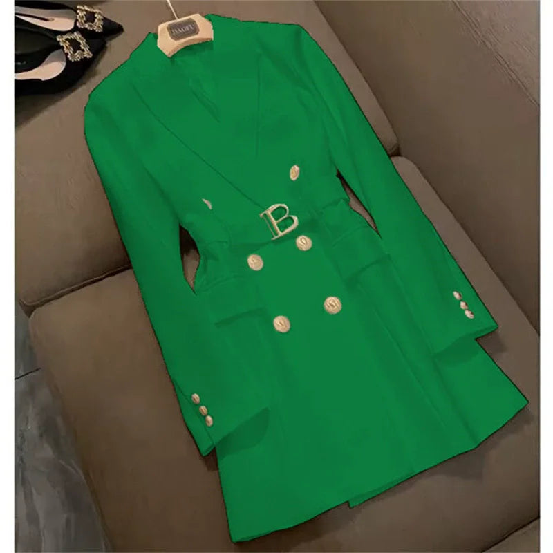 Spring 2025 Women's Long Sve Jaet Dr Coat 4XL High Waist Slim Fit ort Skirt Double Breasted Long Sve Polyest...