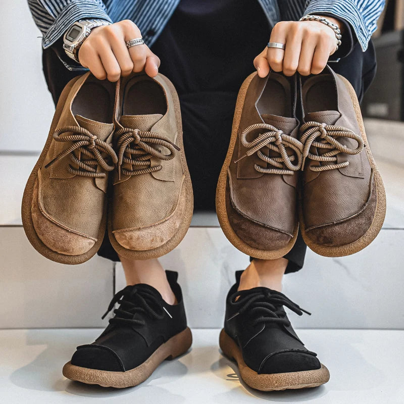 Men's Casual Shoes Comfortable Retro Men's Leather Casual Shoes Men's Fashion Retro Flat Boots for Men Shoes