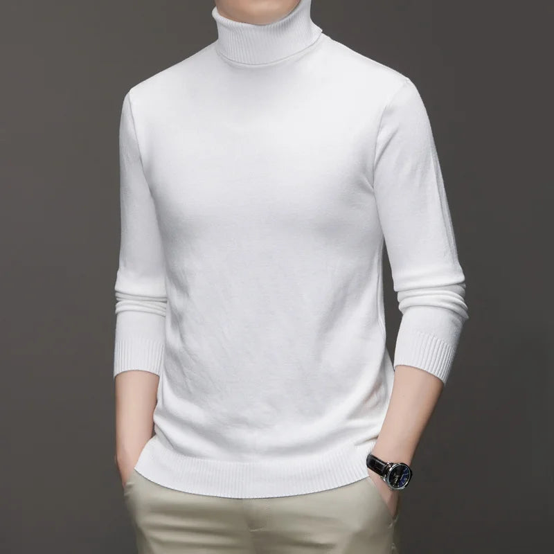 Autumn Mens High Quality Knitted Turtleneck Sweater Slim Fit Long Sleeve Anti-pilling Pullover Solid Color Trend Men Streetwea