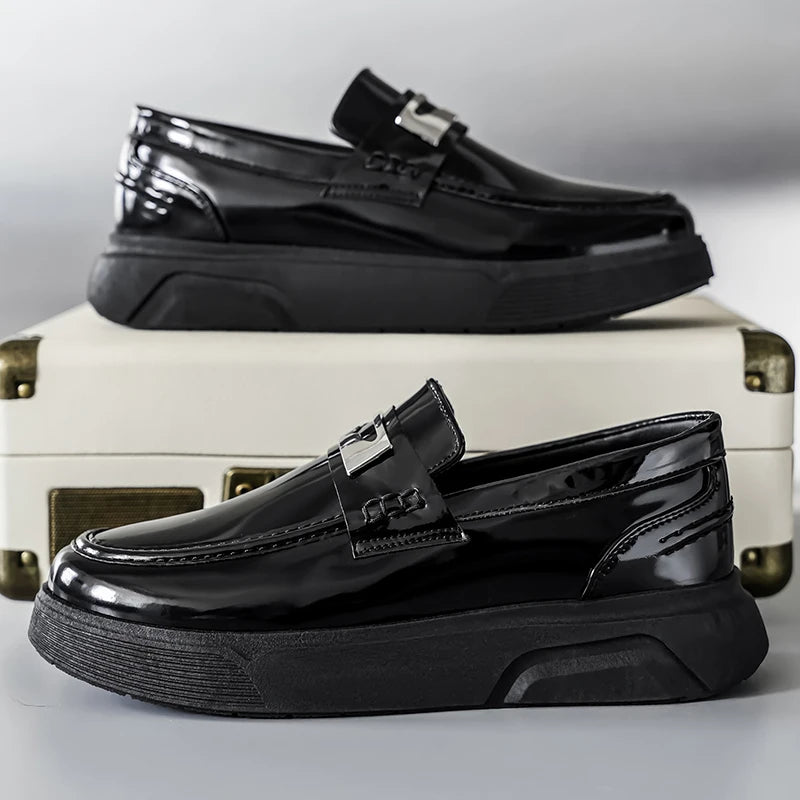 New Leather Men's Slip On Loafers Preppy Thick-soled British Black Breathable Non Slip Daily Fashion Casual Outdoor Sneakers