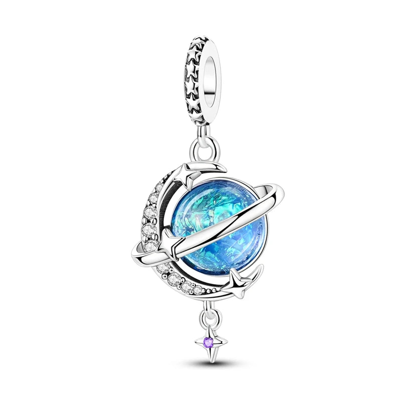 New 925 Sterling Silver Gradient Blue Four-leaf Clover Pink Iris Charm Fit Original Bracelet DIY Jewelry Accessories Beads