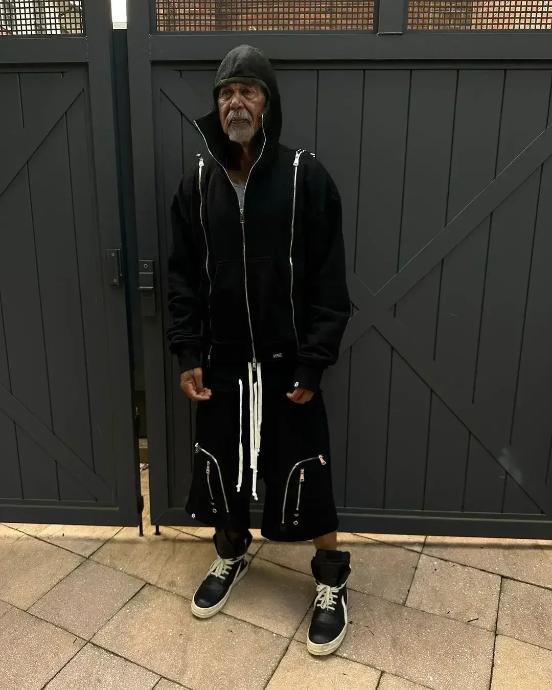 Black Hip Hop Men Zipper Hooded Sweatshirt Double-Waist Zipper Suit American Vintage Retro Fashion New Trend Streetwear