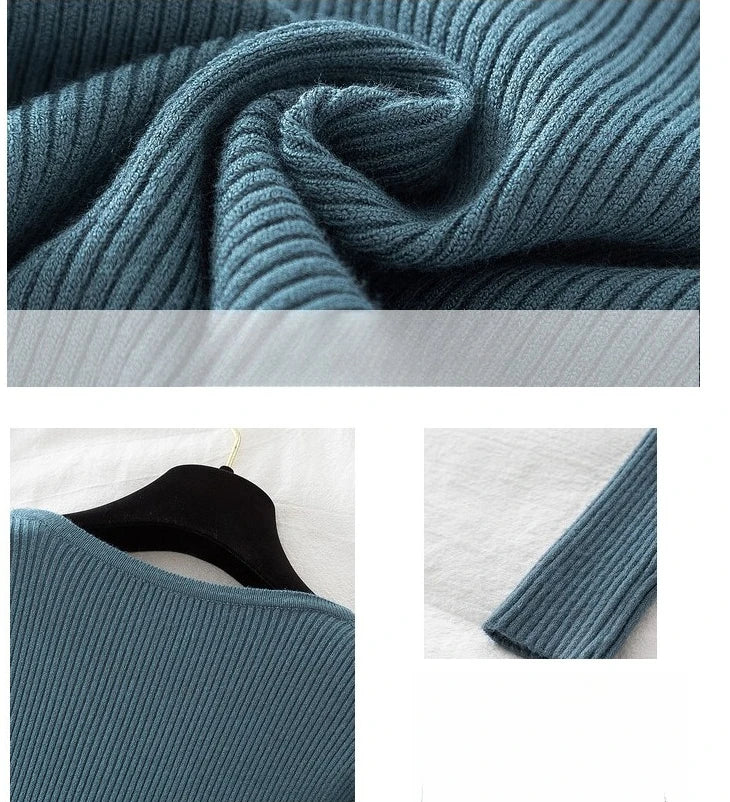 Women Turtleneck Pullovers Autumn Winter Jumper Knitted Basic Top Fashion Solid Color with Button Long Sleeve Ladies Sweater