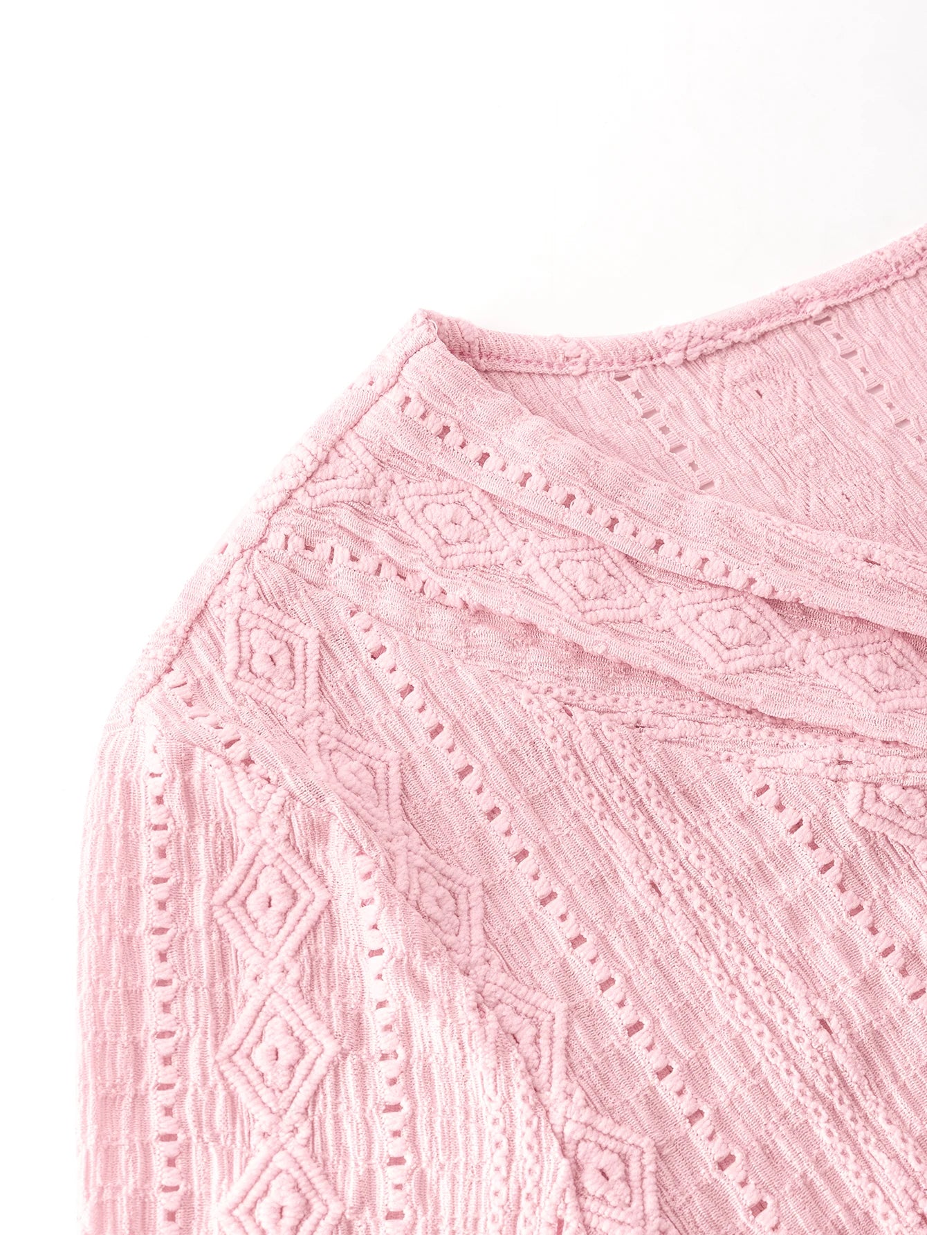 Women's Autumn Winter Fashion Button Light Pink Long Sleeve V Neck T-Shirt