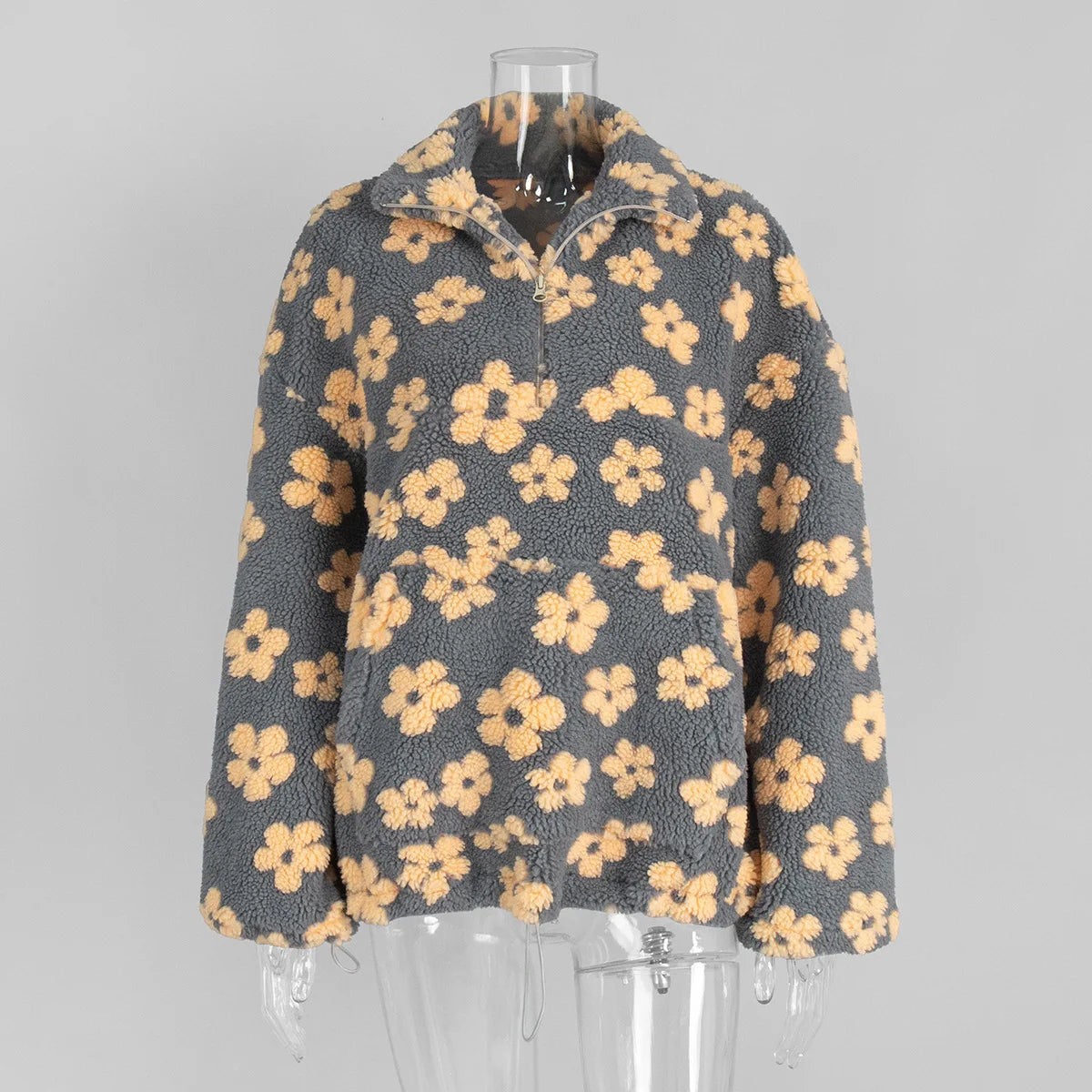 Talenza Fashion Print Pullover Contrast Oversized Zipper Knit Long-Sleeve Top Casual Warm Office Wear Vintage Women Sweatshirts