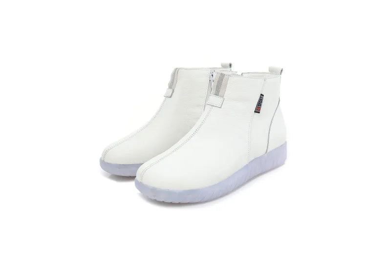 GKTINOO Genuine Leather Ankle Boots Women Comfortable Zip White Booties Woman 2025 Nurse Shoes Warm Fur Lining Platform Boots