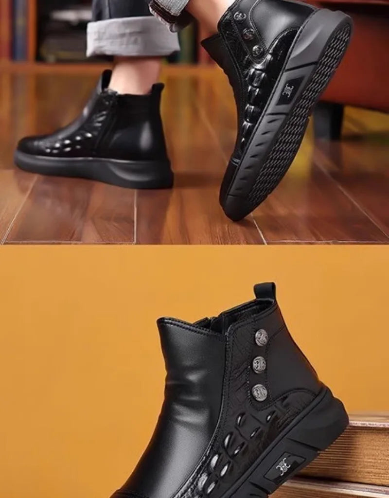 Luxury Men Boots Fashion High-top Platform Boot Classic Business Casual Leather Boots Winter Plush Warm Cotton Boots for Men2025