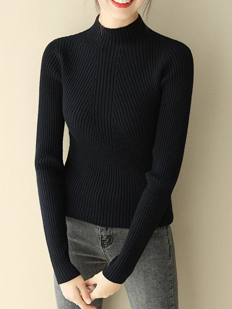 2025 Women Fashion Chic Knitted Tops Autumn Winter Turtleneck Sweater Women Pullovers Long Sleeve Jumper Pull Femme Clothing