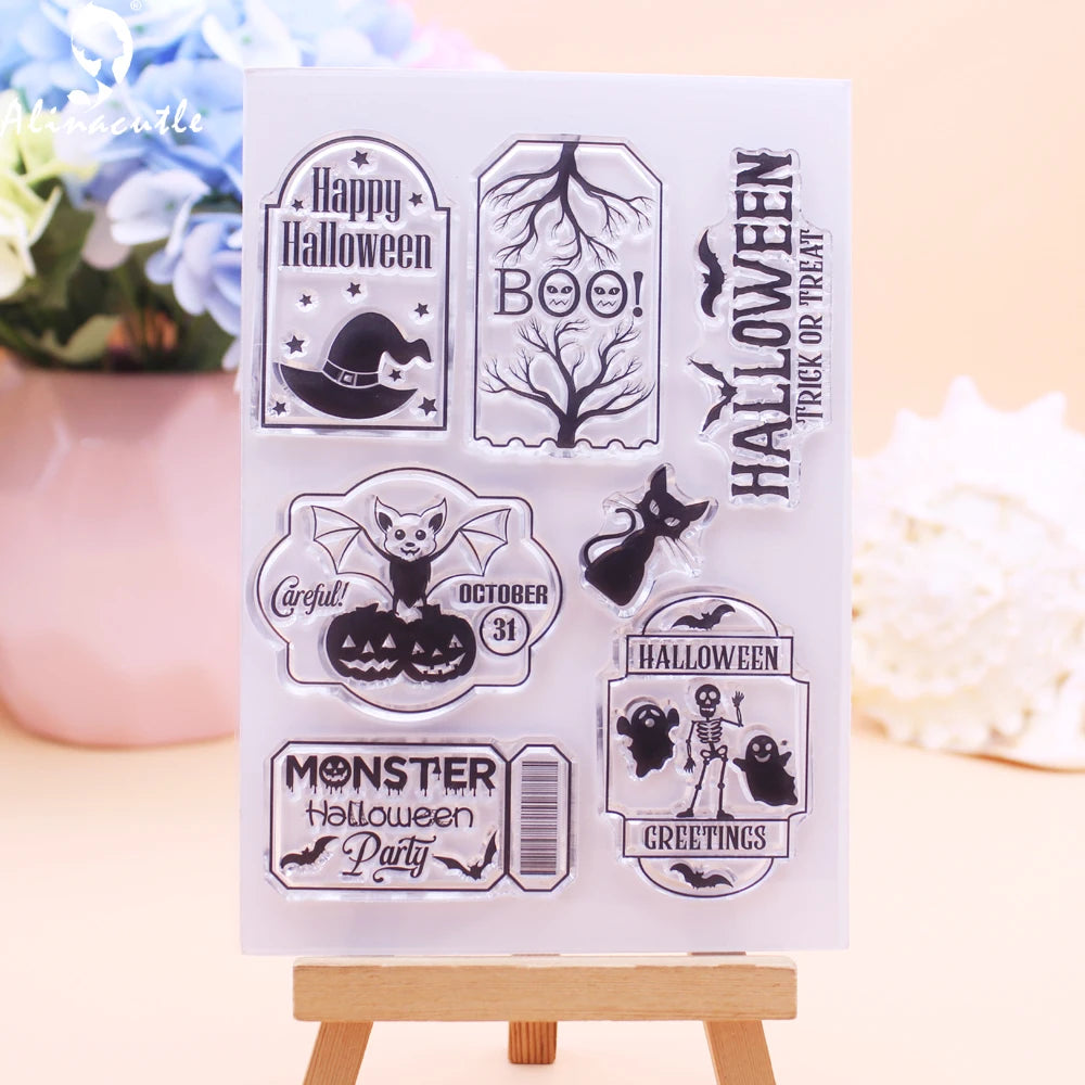 Alinacutle CLEAR STAMPS Halloween Tags DIY Card Scrapbooking Paper Craft Rubber Transparent Silicon Stamps