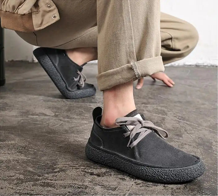Men's Lace-up Casual Shoes Suede Genuine Leather Men Comfortable Driving Flats Mens Wear-resisting Non-slip Retro Desert Shoes
