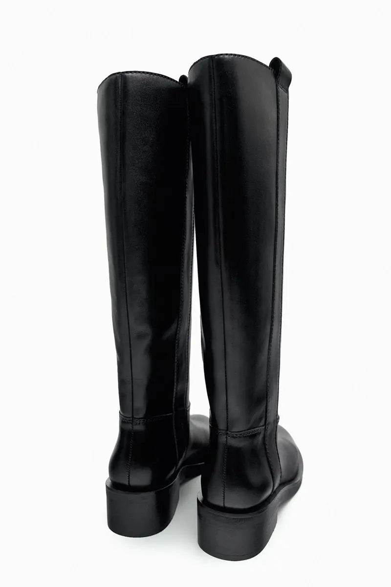 INS ZA Plus Size 34-43 New Fashion Full Genuine Leather Boots Women Slip On Knee High Boots Autumn Winter Straight Knight Botas