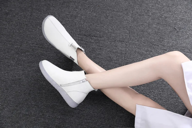 GKTINOO Genuine Leather Ankle Boots Women Comfortable Zip White Booties Woman 2025 Nurse Shoes Warm Fur Lining Platform Boots