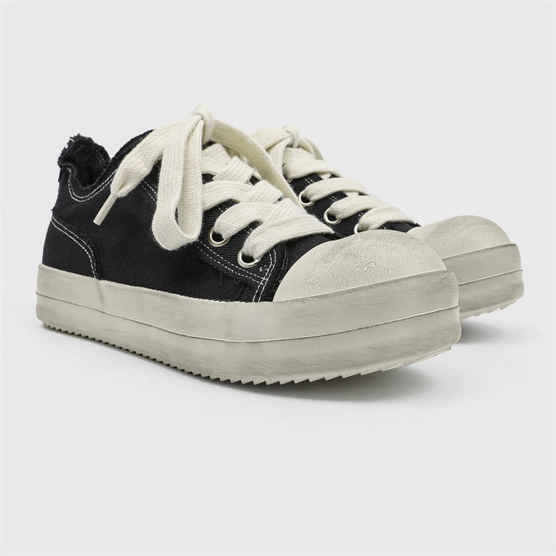 2025New Men Canvas Thick Bottom Sneakers Fashion Lace Up Casual Youth Shoes Lightweight Outdoor Comfy Flat Designer Walking Shoe