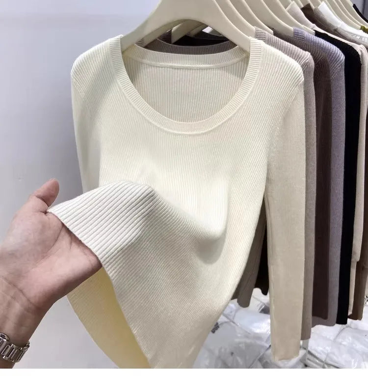 Zjaiss Solid Color O-neck Knitted Pullovers 2025 Women's Autumn Winter New Slim Fit Sweater Soft Warm Simple Base Layer Top