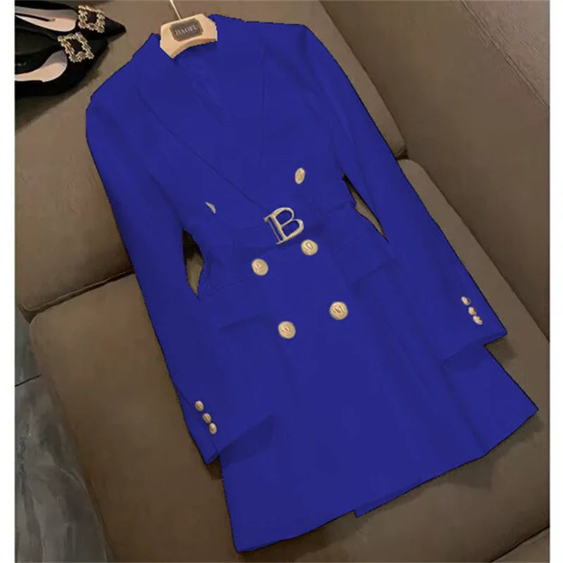 Spring 2025 Women's Long Sve Jaet Dr Coat 4XL High Waist Slim Fit ort Skirt Double Breasted Long Sve Polyest...
