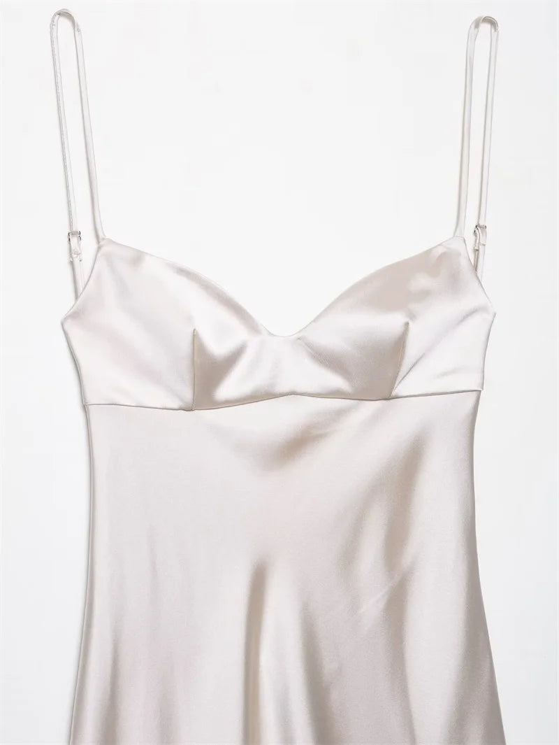 Women's Dress New Summer 2025 White Suspender Silk Satin Texture Irregular Dress Sexy Fashion Elegant Personality