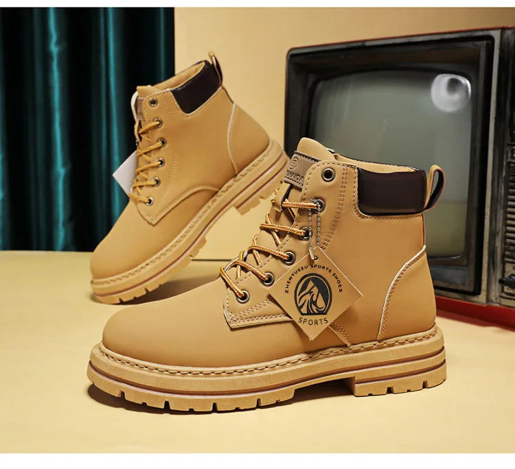 2025*High Top Boots Men's Leather Shoes Fashion Motorcycle Ankle Boots for Men Winter Boots Man Shoes Lace-Up Botas Hombre