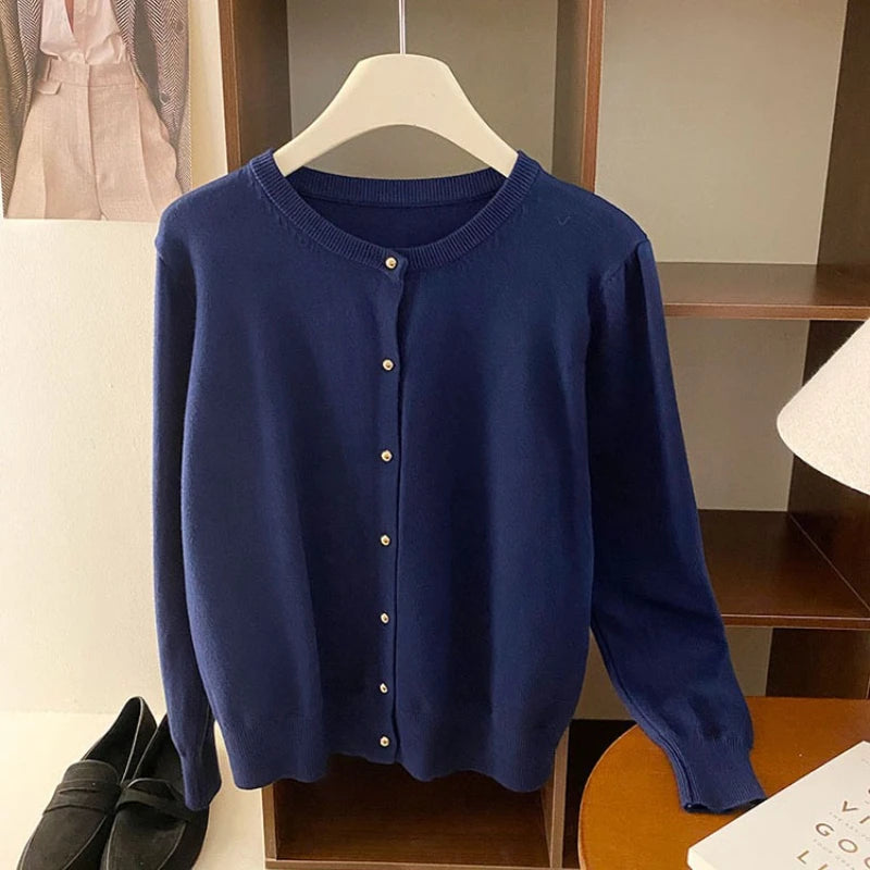 AOSSVIAO 2025 Autumn Winter Cardigan Women's Tops Retro Single Breasted Female Casual Solid Long Sleeve Knitted Sweater