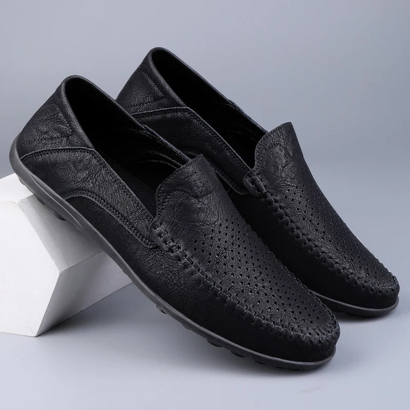 Men Shoes Casual Leather Hollow out Moccasins Men Breathable Slip on Driving Shoes Luxury Italian Men Loafers Plus Size 38-47