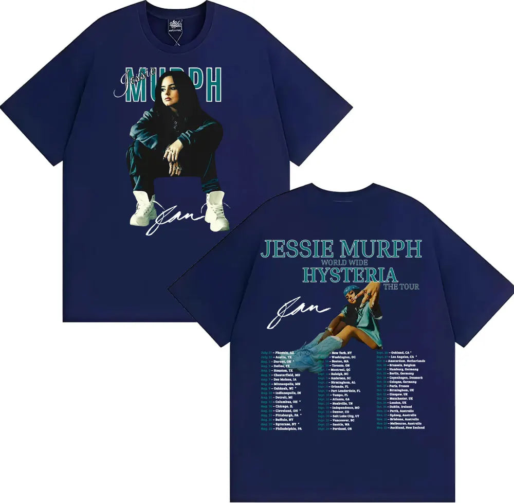 Jessie Murph Worldwide Hysteria Tour 2025 Women's Graphic Summer 100% Cotton Printing T-shirts Vintage Hip Hop Fashion Y2K