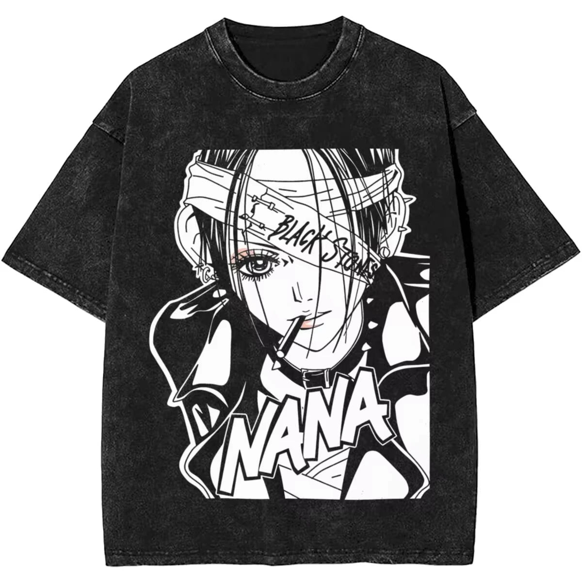 Men's Women Manga Black Stones Nana Vintage Washed T Shirts Trendy Tee Couple Summer Aesthetic Casual Clothing Hip Hop Oversized