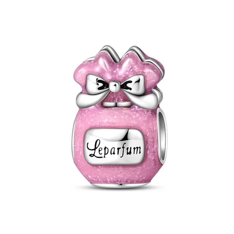 Original S925 Silver Romantic Pink Crown Perfume Bottle Charms Beads Fit Qikaola Bracelets Fine DIY Jewelry Valentine's Day Gift