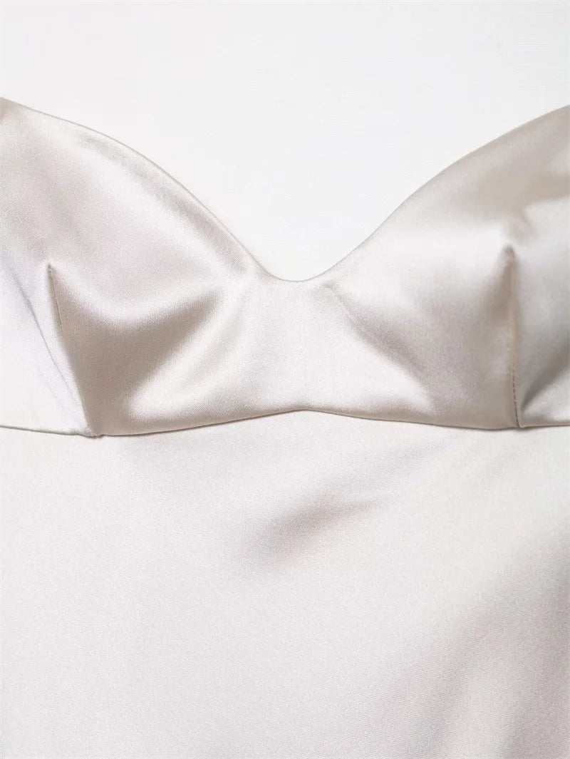 Women's Dress New Summer 2025 White Suspender Silk Satin Texture Irregular Dress Sexy Fashion Elegant Personality