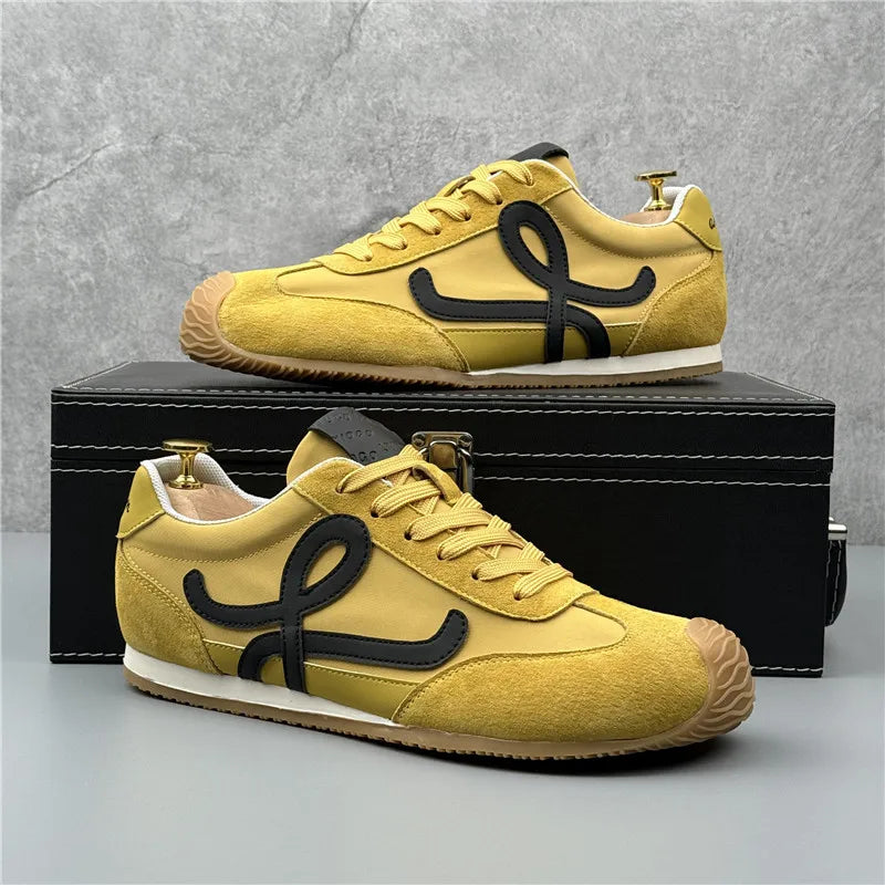 Mens Leather Shoes Fall Fashion Sneakers for Driving Walking Office, Comfortable Men Slip on Skate Flats Non Slip Youth Shoes