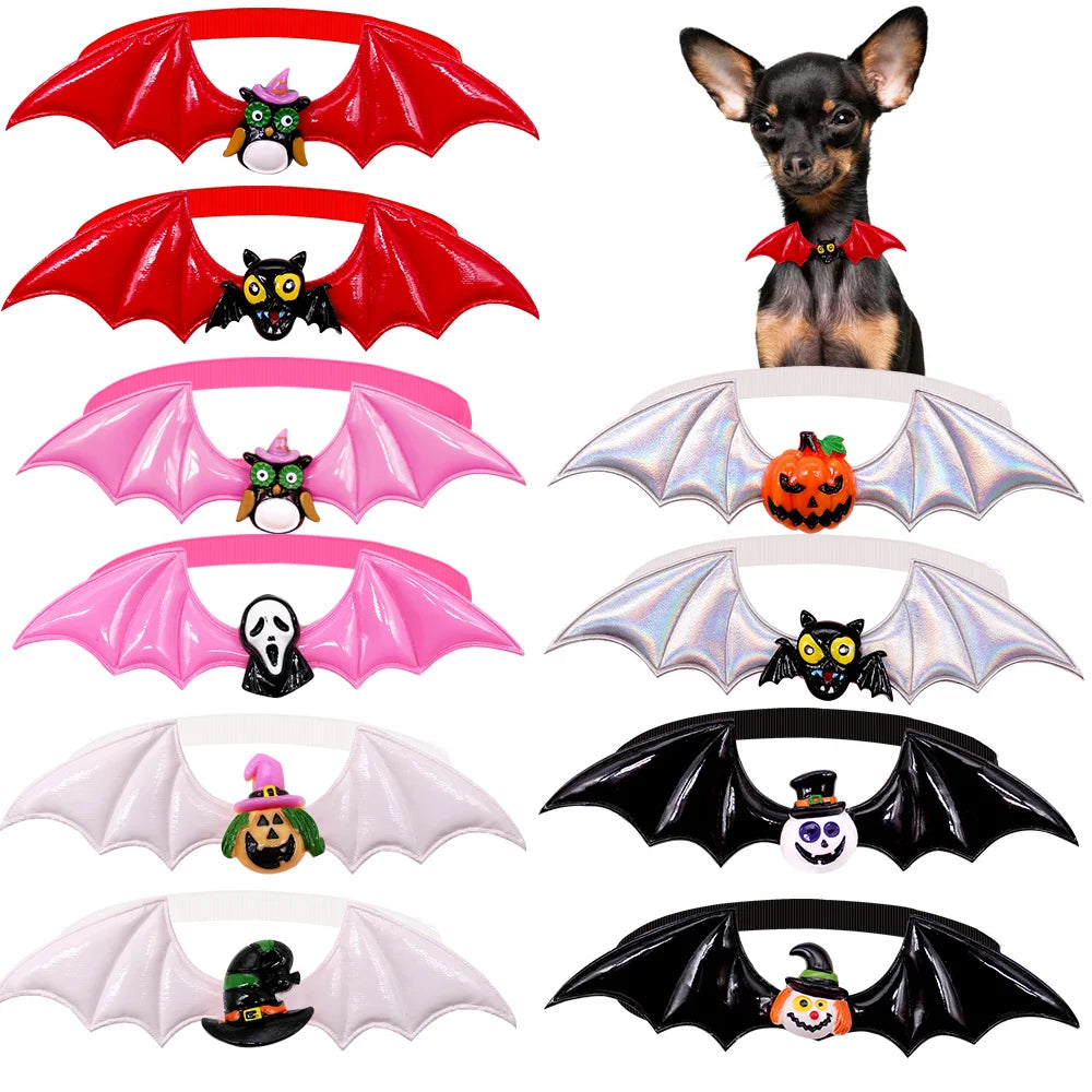 10PCS Halloween Series Pet Bowtie Bat Wings Skull Pumpkin Pet Dog Bow Tie Pets Collar Holiday Party Bulk Pet Accessories