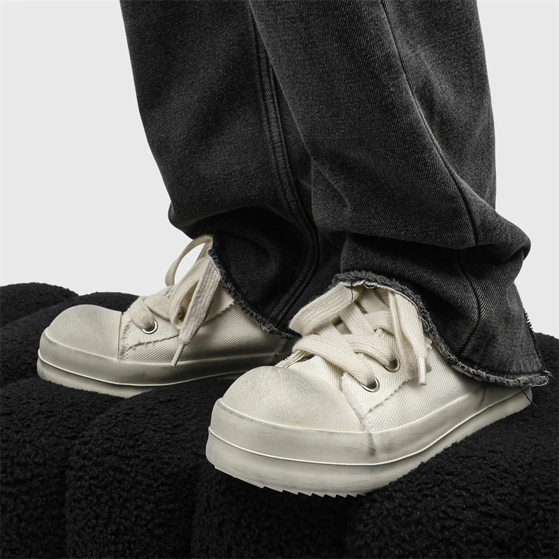 2025New Men Canvas Thick Bottom Sneakers Fashion Lace Up Casual Youth Shoes Lightweight Outdoor Comfy Flat Designer Walking Shoe