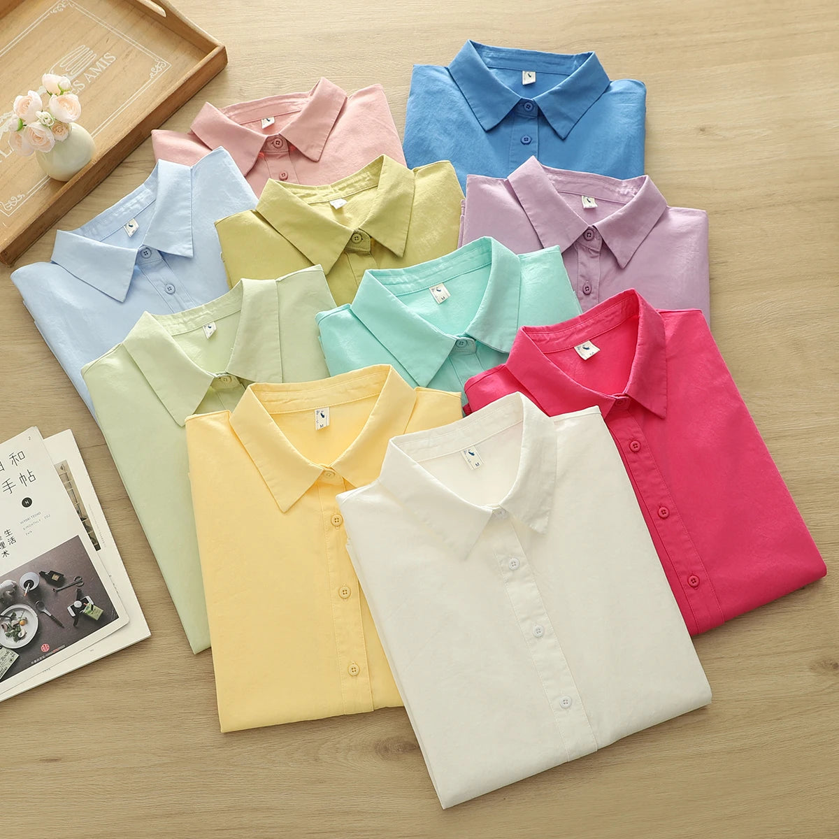 Simple Fine Cotton Casual Shirts Women 2025 New Fresh Lady Solid Color Loose Blouses and Tops Ladies Long Sleeve Shirt Clothing