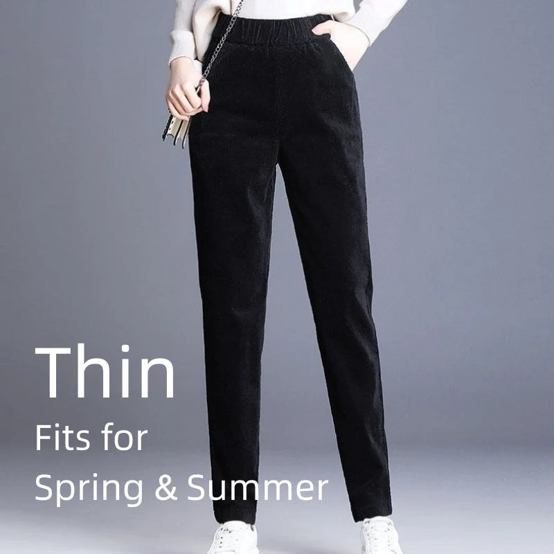Plush Thick & Thin Casual Pants Corduroy Warm Pants Autumn Winter Leggings Harem Pants Trousers High Waist Women's Брюкиженские
