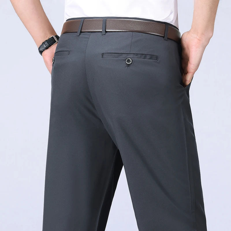 Male Pants Stretch Solid Black Smart Casual Men's Trousers Office Quick Dry Suit Pants New Spring Autumn Korean Straight Pants