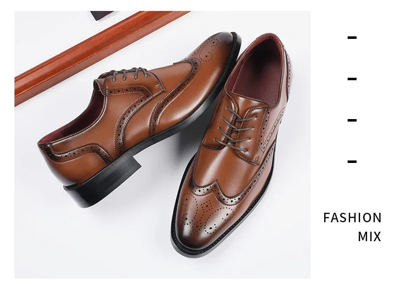 High Quality Height Increase Oxford Dress Shoes Men Genuine Cow Leather Suit Shoes Lift Brogues Wedding Formal Elevator Shoes