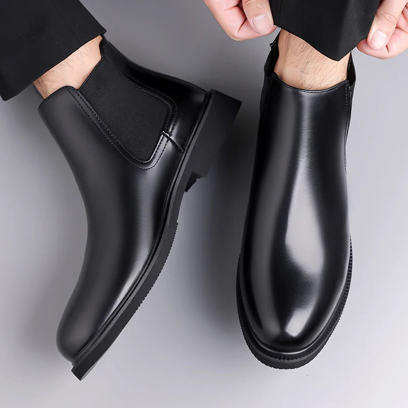 Casual Leather Mens Chelsea Boots Comfortable Male Business Shoes Fashion Men Ankle Boots Classic Outdoor Botas High Top Shoes