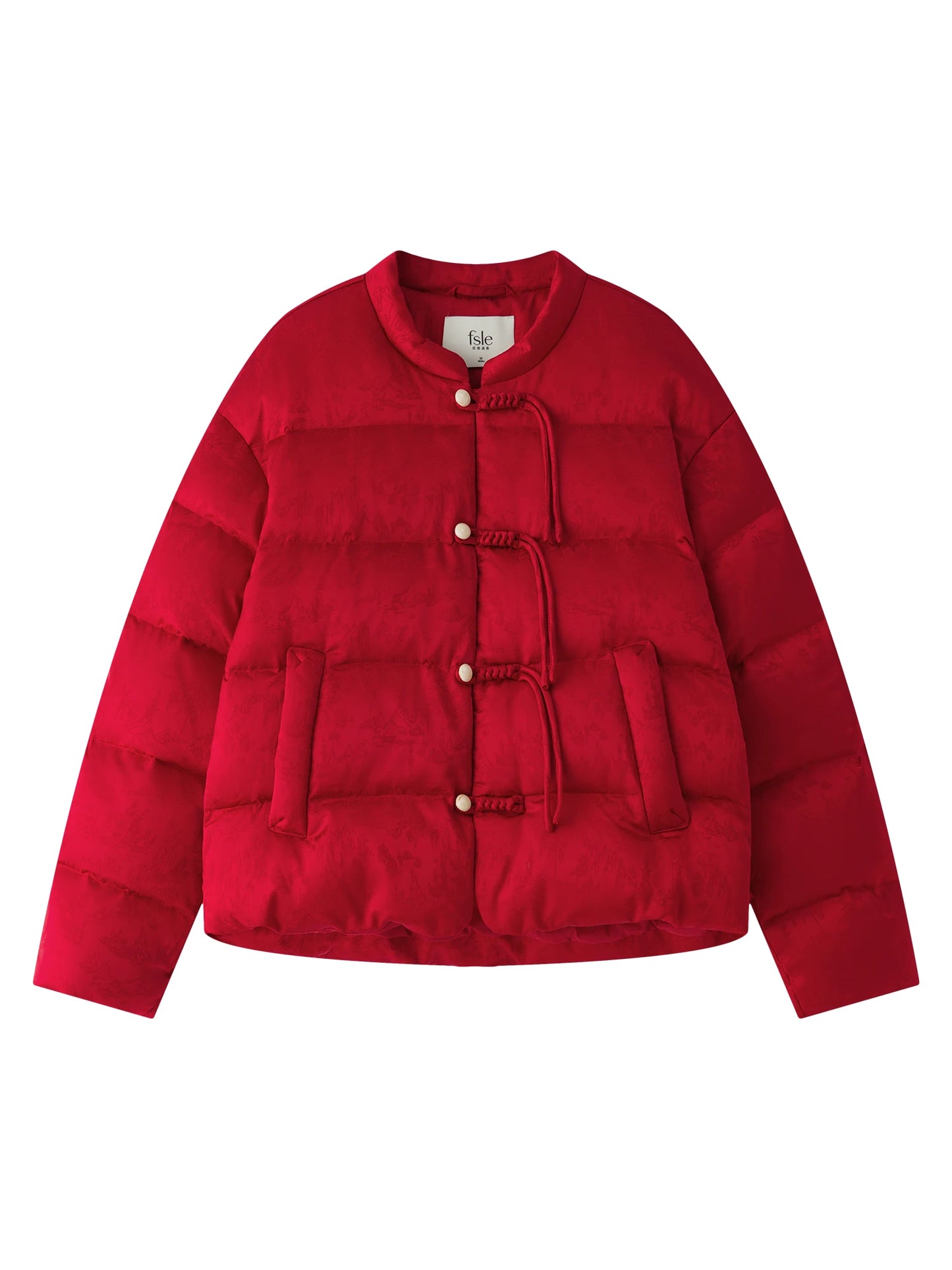 FSLE 115.2G Filling Amount Stand-up Collar New Chinese Style Down Coat For Women 2024 New Jacquard Warm Casual Jacket 24FS14068