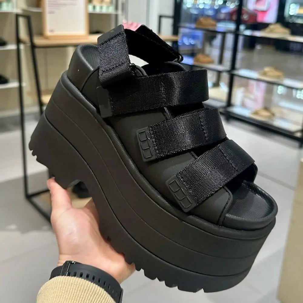 Xuntaocn 2025 Retro Sle High Heel Sandals Roman Toe Covering Waterproof Platform Casual Leisure Thi Bot Pure Color